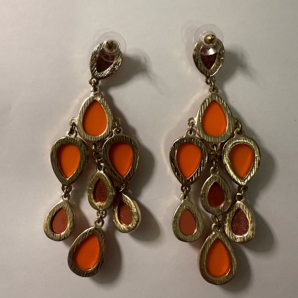 4/$20 Elegant Orange Gold Teardrop Chandelier Earrings - Picture 2 of 3